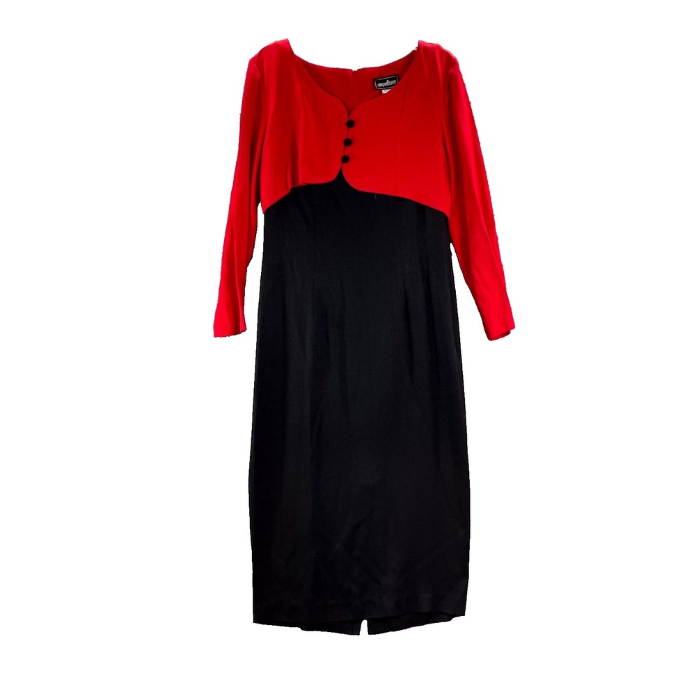 Vintage Impulsive Midi Dress Womens 10 Red Black Corporate Chic Glam Formalwear